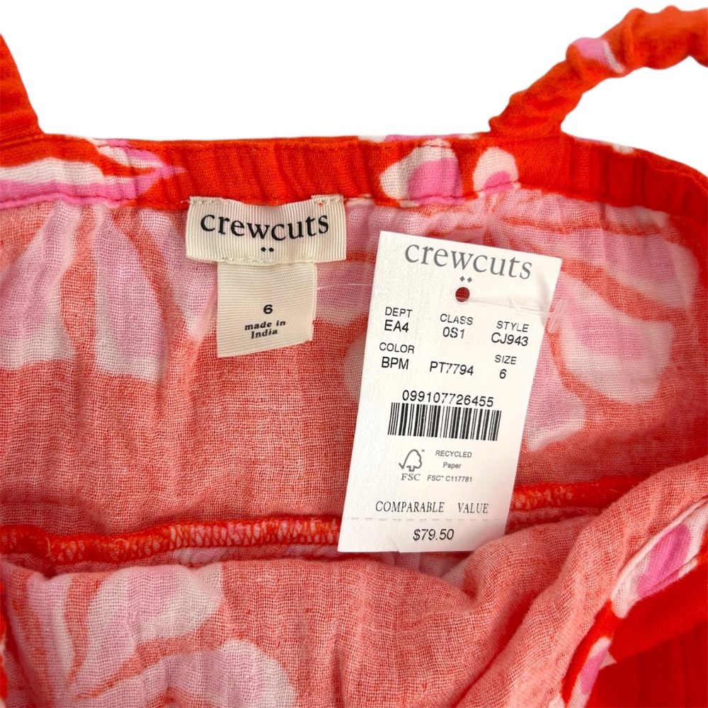 NWT Crewcuts Factory Girls’ Flower Gauze Tiered Dress in Bright Persimmon Multi - Picture 6 of 9